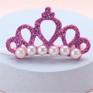 CLEARANCE | Pet Tiara Sparkling Hot Pink Glitter & Pearl Clip-On Crown